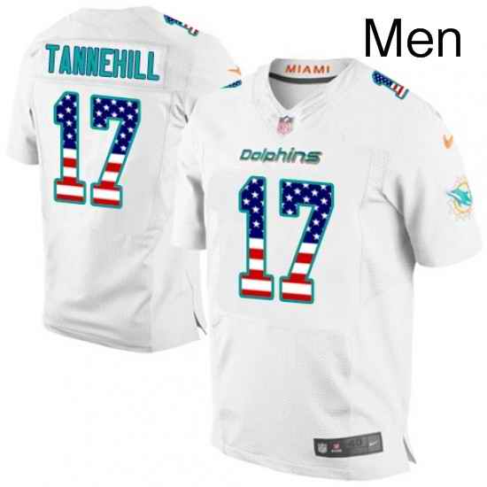 Mens Nike Miami Dolphins 17 Ryan Tannehill Elite White Road USA Flag Fashion NFL Jersey